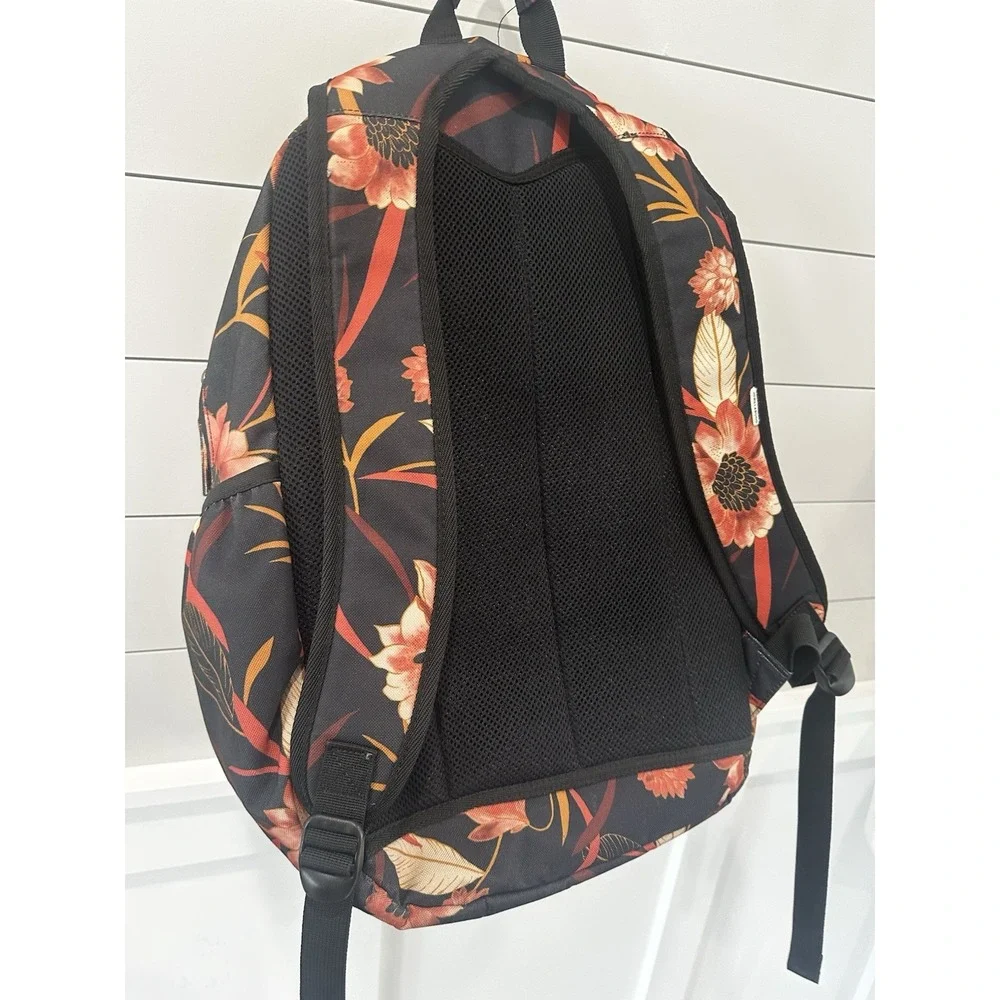Billabong Roadie Black & Orange Tropical Floral Print Large Backpack 18